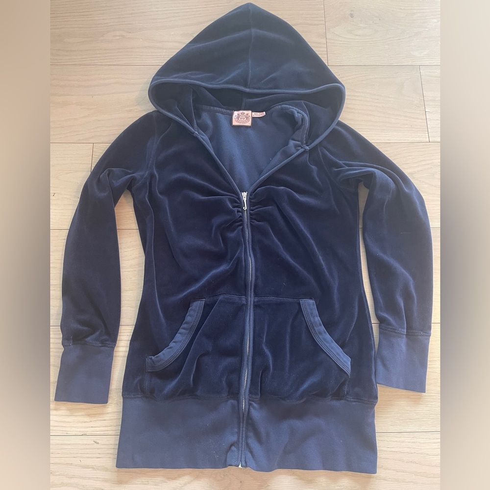Juicy Couture Y2K Velour Zip-Up Hoodie Jacket - Women Navy Large